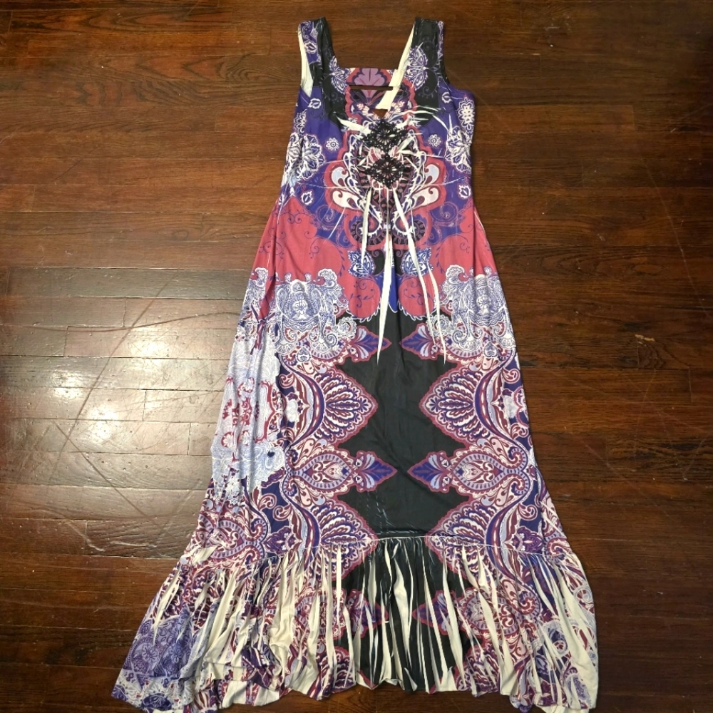 Maxi Dress Bohemian Purple Red Black Size Small One world